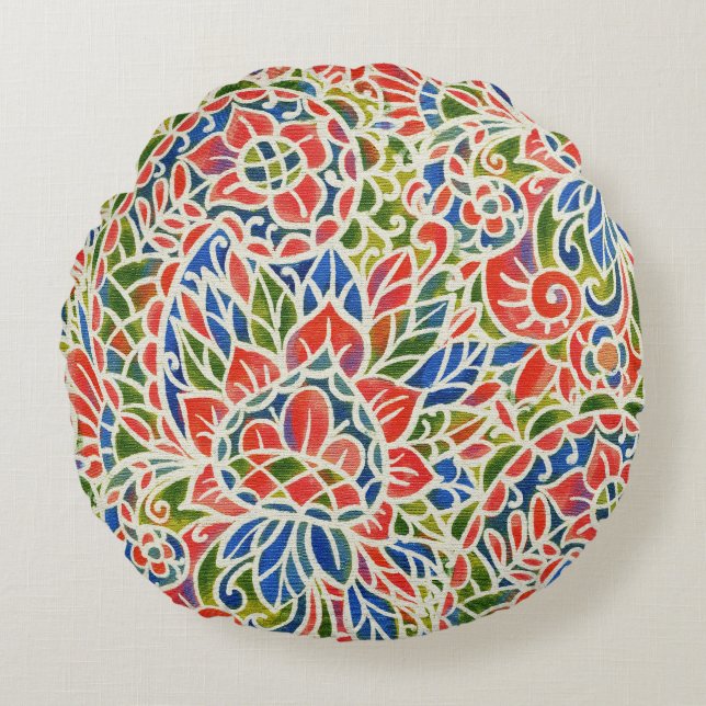Multifärgad Paisley Print Batik Mönster Rund Kudde (Framsidan)