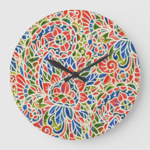 Multifärgad Paisley Print Batik Mönster Stor Klocka