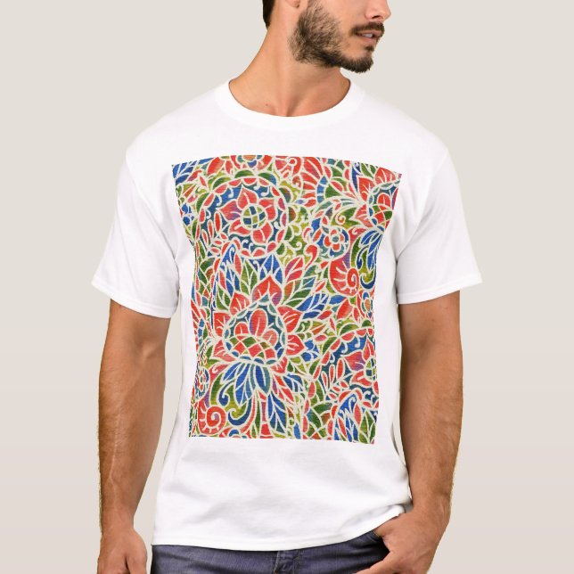 Multifärgad Paisley Print Batik Mönster T Shirt (Framsida)