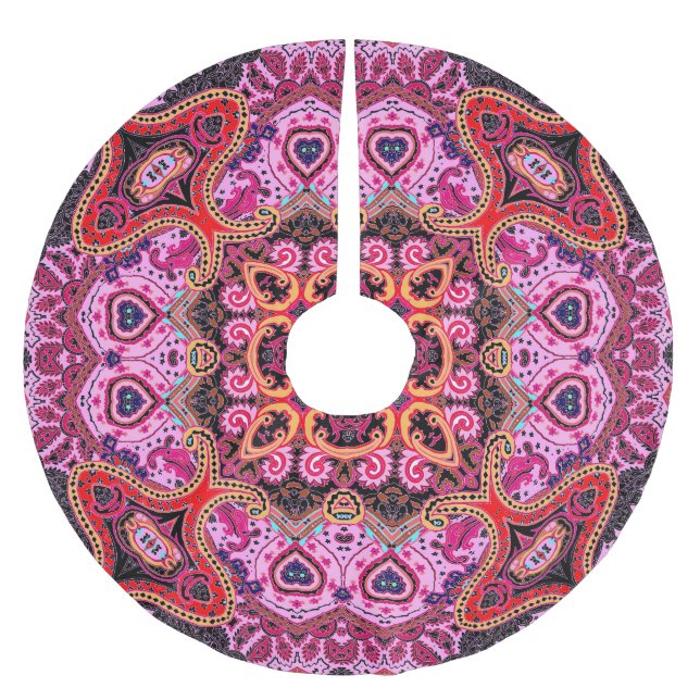 Multifärgad paisley, sjalabildsdesign julgransmatta borstad polyester (Framsidan)
