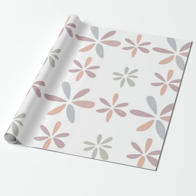 Multifärgad Pastel Abstrakt Blommigt Botaniskt Presentpapper (Utrullad)