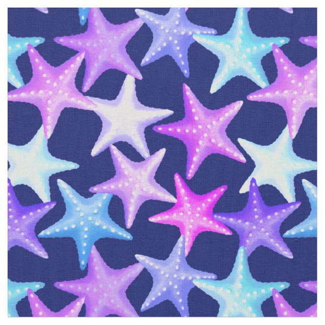 Multifärgad Pastel Starfish Nautical Summer Beach  Tyg (Närbild)