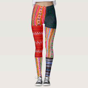 Multifärgad Patchwork: Asian Stil Quilt. Leggings