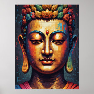Multifärgad Pixel Modern Art Buddha Poster