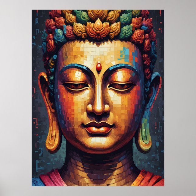 Multifärgad Pixel Modern Art Buddha Poster (Framsidan)