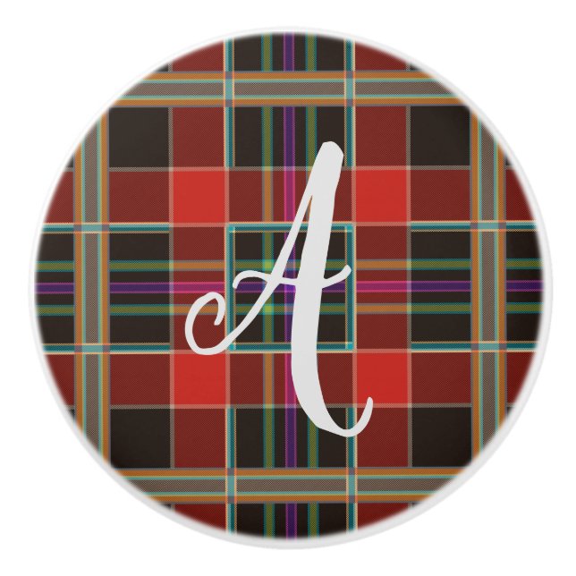 Multifärgad Play (Tartan) Monogram, Namn Anpassnin Knopp (Framsidan)