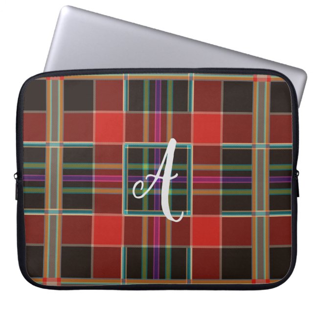 Multifärgad Play (Tartan) Monogram, Namn Anpassnin Laptop Fodral (Framsidan)
