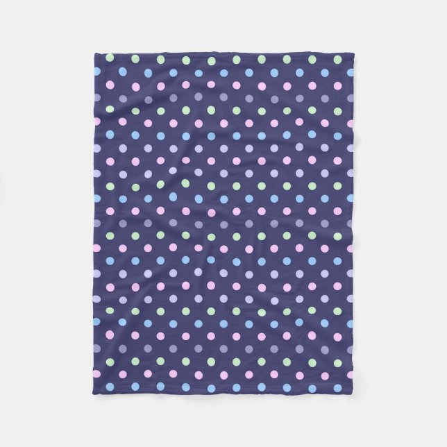 Multifärgad Polka Dot Mönster - Indigo-bakgrund Fleecefilt (Framsidan)