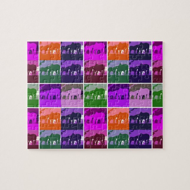 Multifärgad Pop Art Horses Pussel (Horisontell)
