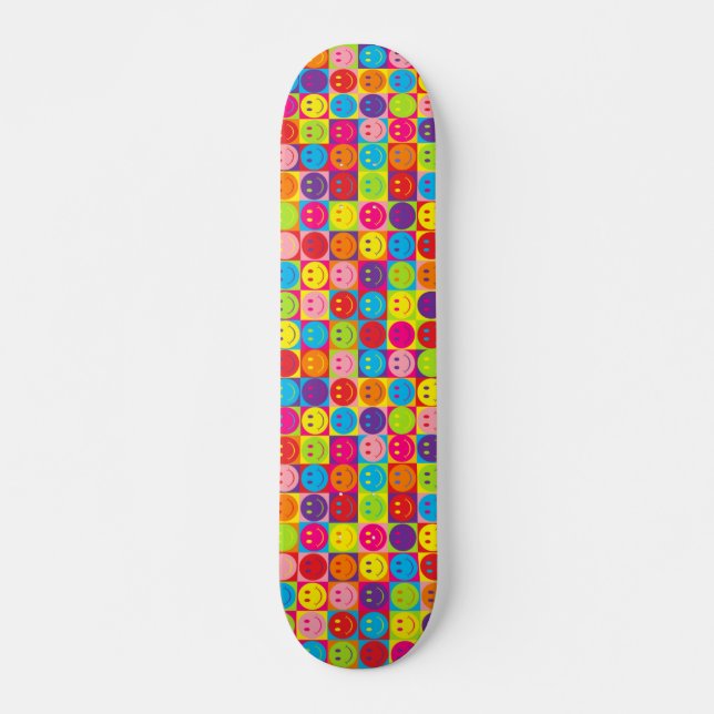 Multifärgad Pop Lycklig Ansikte Squares Skateboard Bräda 20,5 Cm (Framsida)
