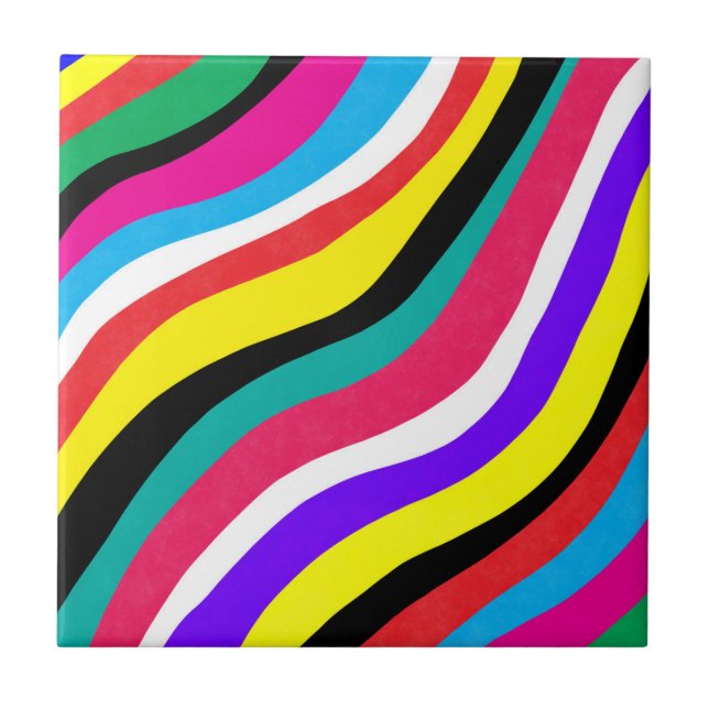 Multifärgad Psychedelic Vågigt Rand Kakelplatta (Framsidan)