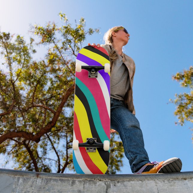 Multifärgad Psychedelic Vågigt Rand Mini Skateboard Bräda 18,5 Cm (Utomhus 1)