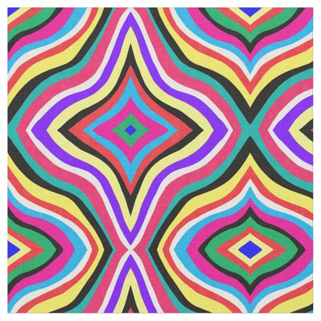 Multifärgad Psychedelic Vågigt stripe-bussar Tyg (Närbild)
