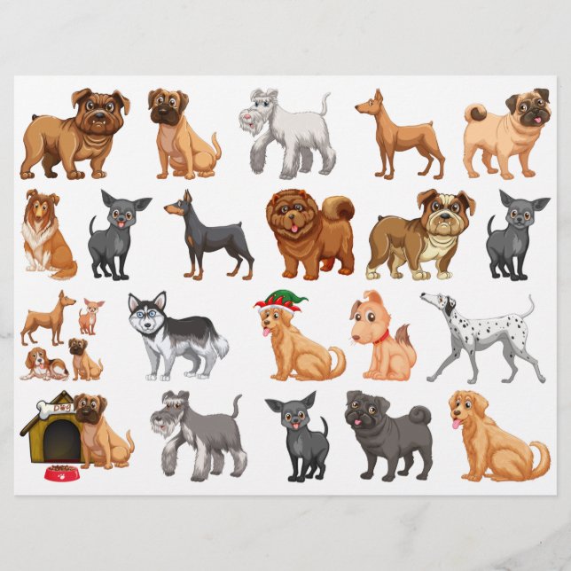 Multifärgad Puppy Hundar Skrapbok Papper Reklamblad (Framsidan)