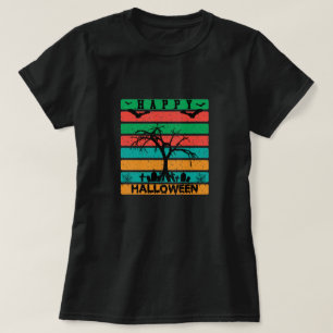 Multifärgad Rand kyrkogård med Fladdermöss och Trä T Shirt