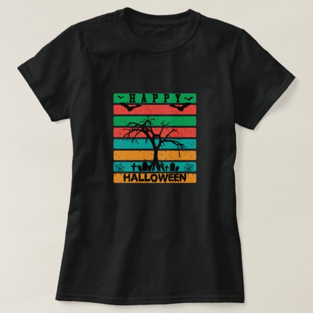 Multifärgad Rand kyrkogård med Fladdermöss och Trä T Shirt (Design framsida)