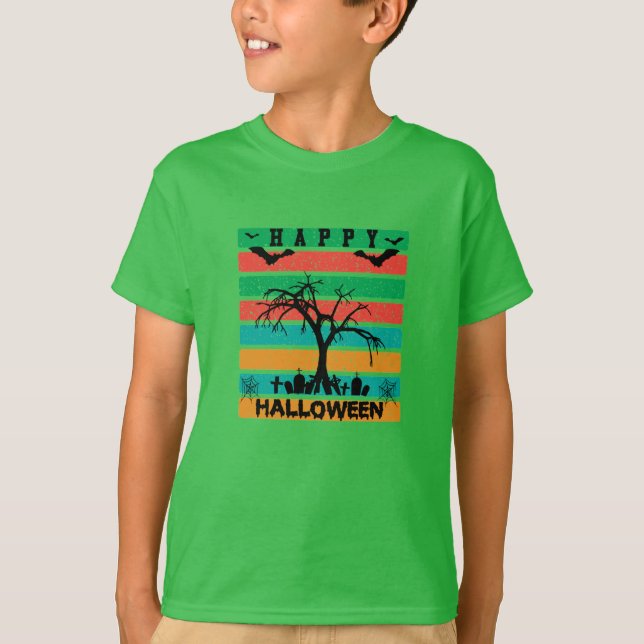 Multifärgad Rand kyrkogård med Fladdermöss och Trä T Shirt (Framsida)