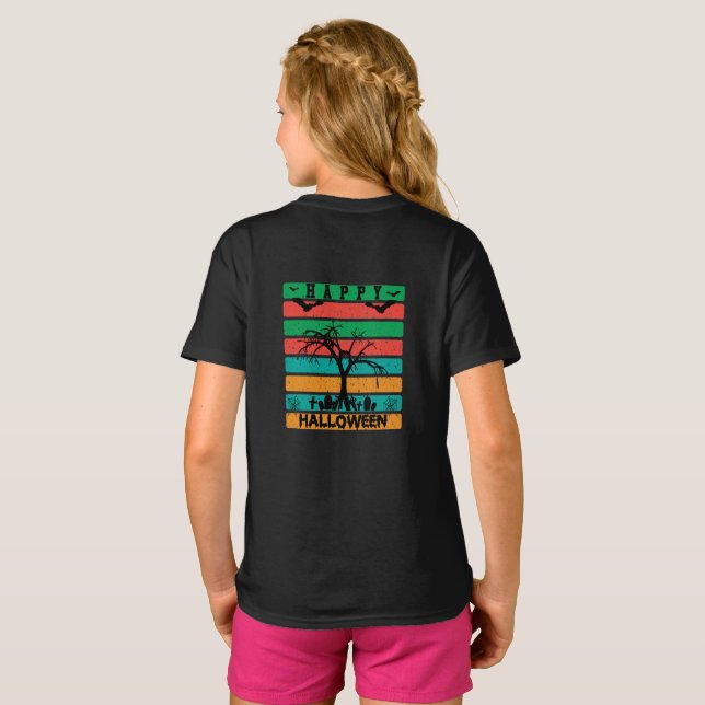 Multifärgad Rand kyrkogård med Fladdermöss och Trä T Shirt (Hel baksida)