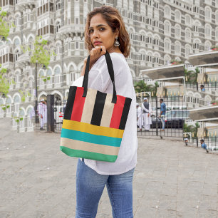 Multifärgad Rand Ränders Tote Bag Tygkasse