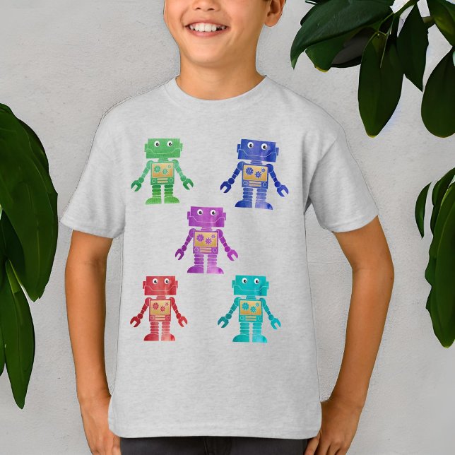 Multifärgad Robots med Namn på baksidan T Shirt (Skapare uppladdad)