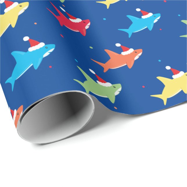 Multifärgad Sharks Santa Hat Dots Mönster jul Presentpapper (Rullad Hörn)