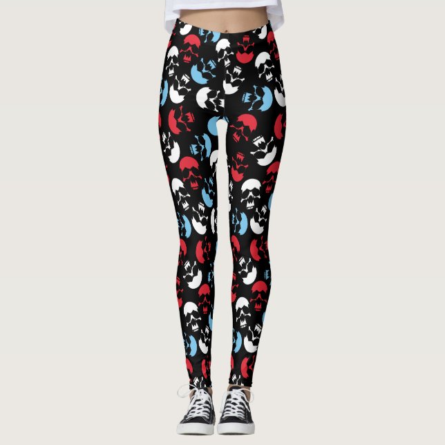 Multifärgad Skull Mönster Leggings (Framsida)