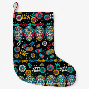Multifärgad sömlös mönster. Boho stil dekorerad Liten Julstrumpa