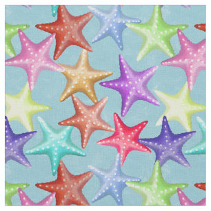 Multifärgad Starfish Nautical Summer Beach on Blue Tyg