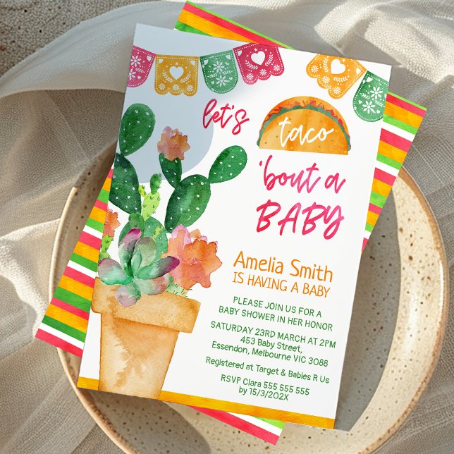 Multifärgad tako om en babyskare i Baby Inbjudningar (Multicolored Taco 'bout a Baby Baby Shower Invitation, Colorful Fiesta Baby Shower Invitation, )