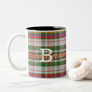 Multifärgad Tartan Checkered Monogram Namn Två-Tonad Mugg