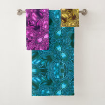 Multifärgad Teal-Fuchsia-Guld Bath Towel Set