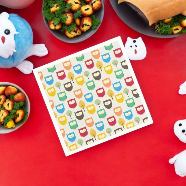 Multifärgad Uggla Mönster Pappersservett (dinner table napkin)