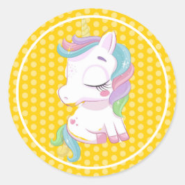 Multifärgad Unicorn med Gult Poke Dots Runt Klistermärke