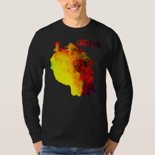 Multifärgad Vattenfärg Tanzania Karta Digital Artw T Shirt
