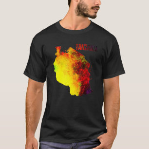 Multifärgad Vattenfärg Tanzania Karta Digital Artw T Shirt