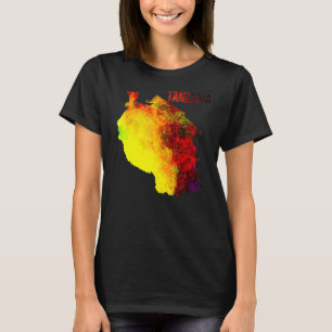Multifärgad Vattenfärg Tanzania Karta Digital Artw T Shirt