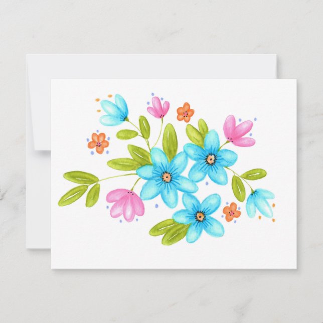 Multifärgad vattenfärgblomsterbukett anteckningskort (Framsida)