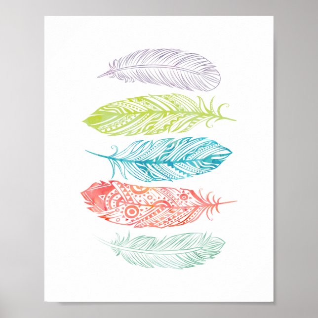 Multifärgad Vattenfärgsblommor Poster stamutskrift (Framsidan)