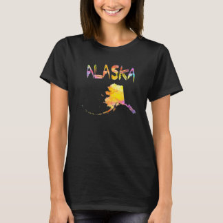 Multifärgad Watercolor Alaska State Karta Digital  T Shirt
