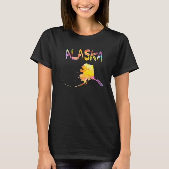 Multifärgad Watercolor Alaska State Karta Digital  T Shirt (Framsida)