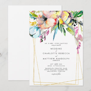 Multifärgad Watercolor Blommigt Bröllop Inbjudningar