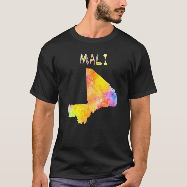 Multifärgad Watercolor Mali Karta Digital Artwork T Shirt (Framsida)