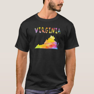 Multifärgad Watercolor Virginia State Karta Digita T Shirt