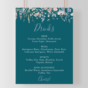Multifärgad Wildblomma Grönt Bröllop Drinks Menu Poster