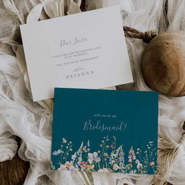 Multifärgad Wildblomme Grönt Bridesmaid Frieri Anteckningskort (Skapare uppladdad)