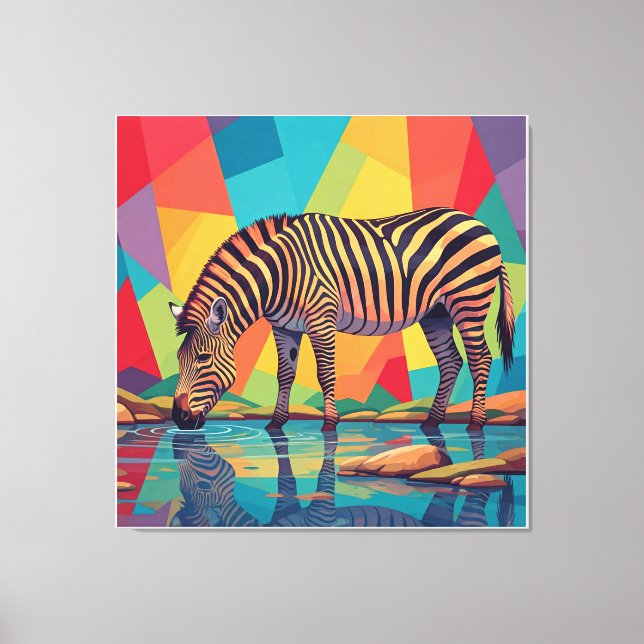 Multifärgad zebra Art Vibrant och Surreal design Canvastryck (Framsida)