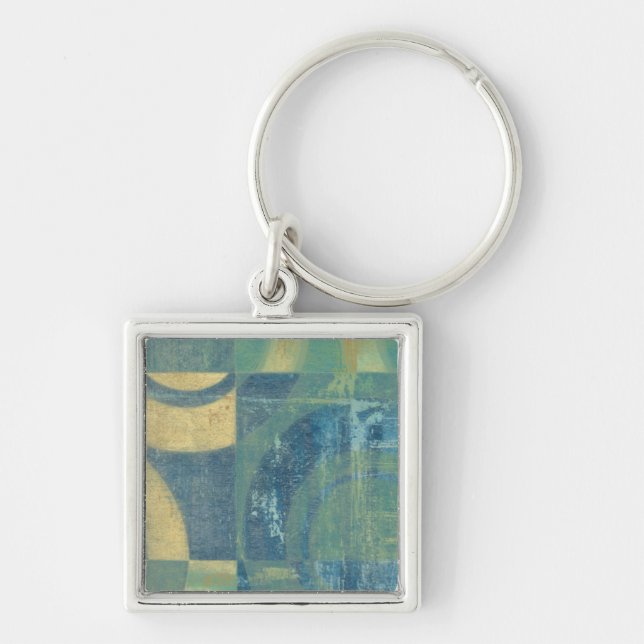 Multifärgade cirklar och paneler fyrkantig silverfärgad nyckelring (Framsidan)
