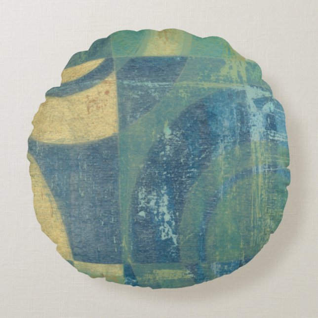 Multifärgade cirklar och paneler rund kudde (Framsidan)