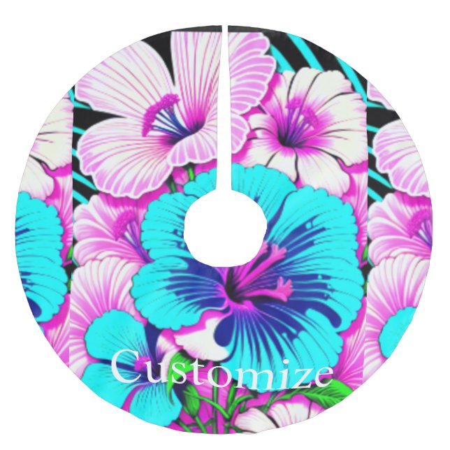 Multifärgade Hibiscus Flowers Thunder_Cove Julgransmatta Borstad Polyester (Framsidan)