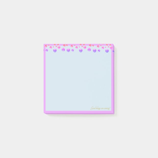 Multifärgade konfetti på ljusblå post-it block (Framsida)